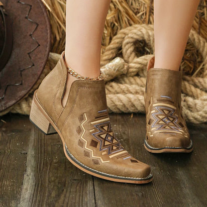 Fashion Retro Women ankle boots low heel square head stitching line embroidery shoes soft short boots party banquet Plus Size 43
