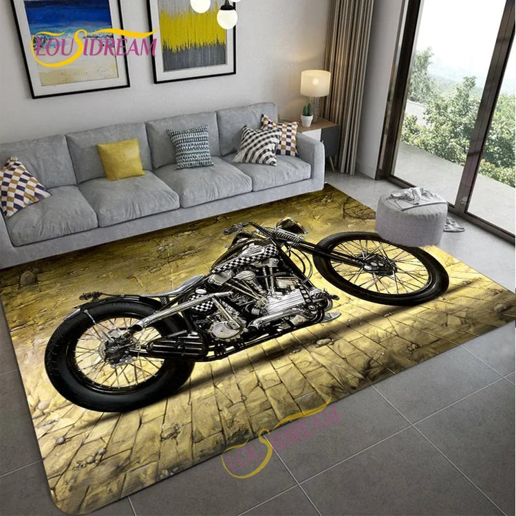 Retro Motorcycle Area Rug Carpet Moto Fans Non-slip Large Door Step Mat Bathmat for Living Room Bedroom Entrance Home Decoration