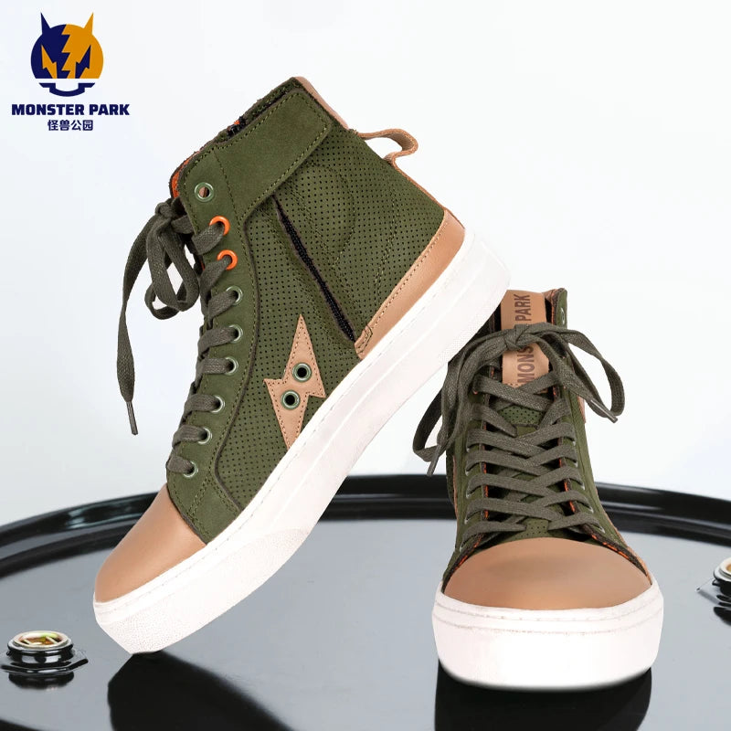 Motorcycle Boots Microfiber Off-road Motocross Shoes Anti-slip Biker Boots for Men Women Causal Motorboats Motorcycle Sneakers
