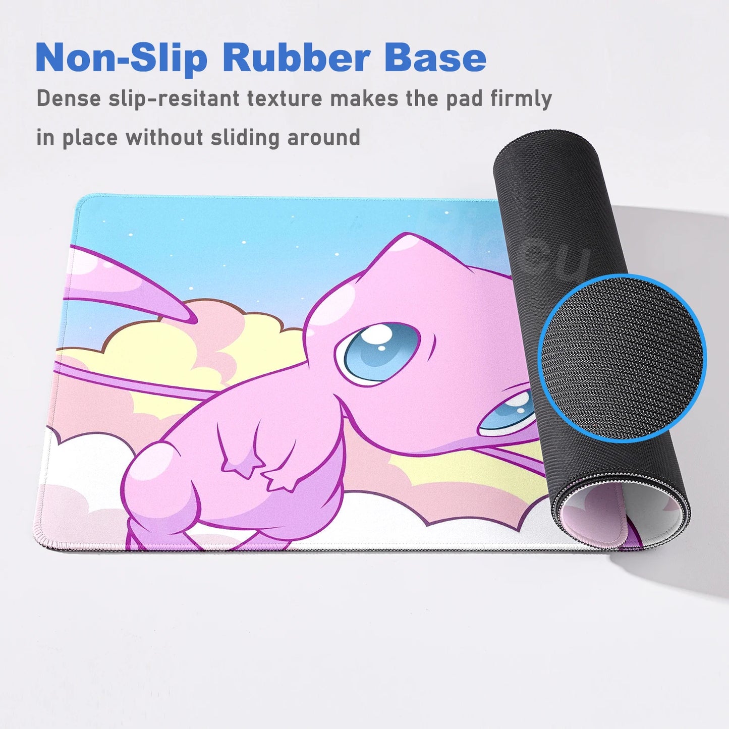 Kawaii P-Pokemon Mewtwo Purple Pattern Gaming Mouse Pads XXL Anti-Slip Rubber Keyboard Desk Mats PC Gamer Accessories Table Pads
