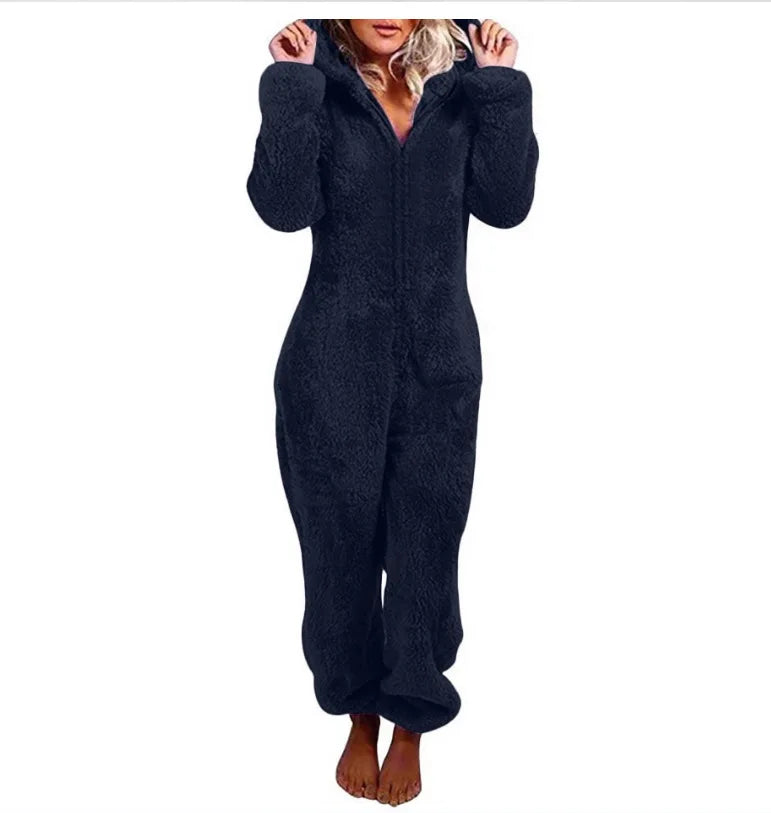 Jumpsuits women 2026 rompers autumn winter fleece thickened woolen jumpsuits hooded pajamas jumpsuits women's clothing