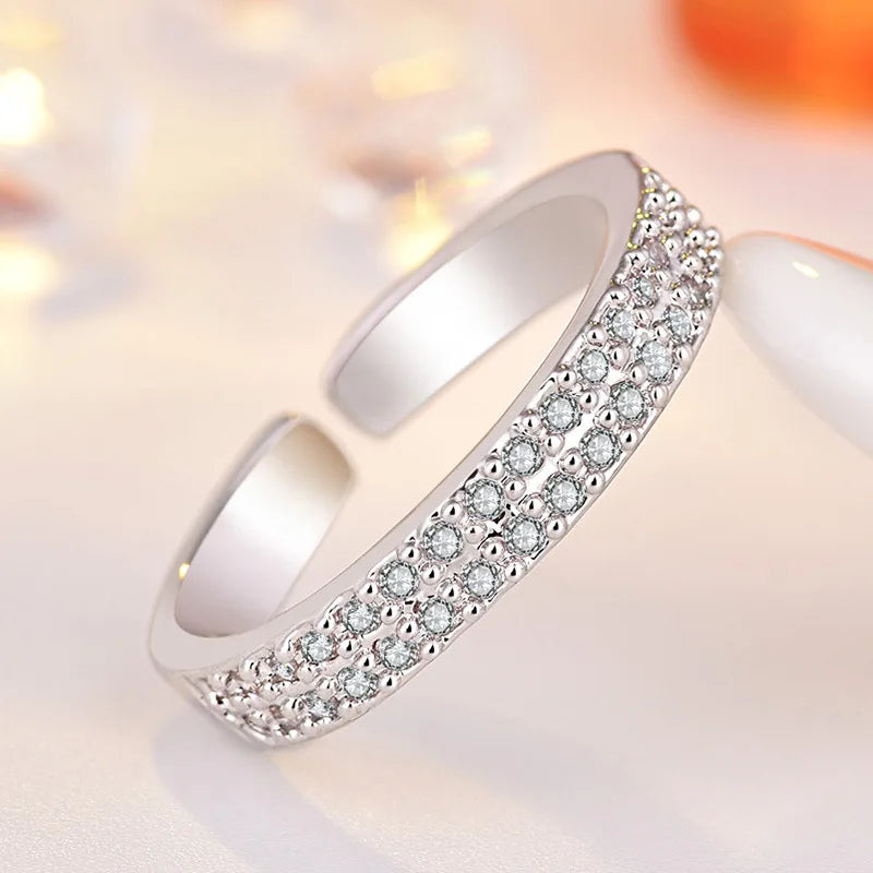 Original 925 Sterling Silver Ring High Quality Adjustable Opening AAA Zircon For Women Wedding Fine Fashion Jewelry Gift