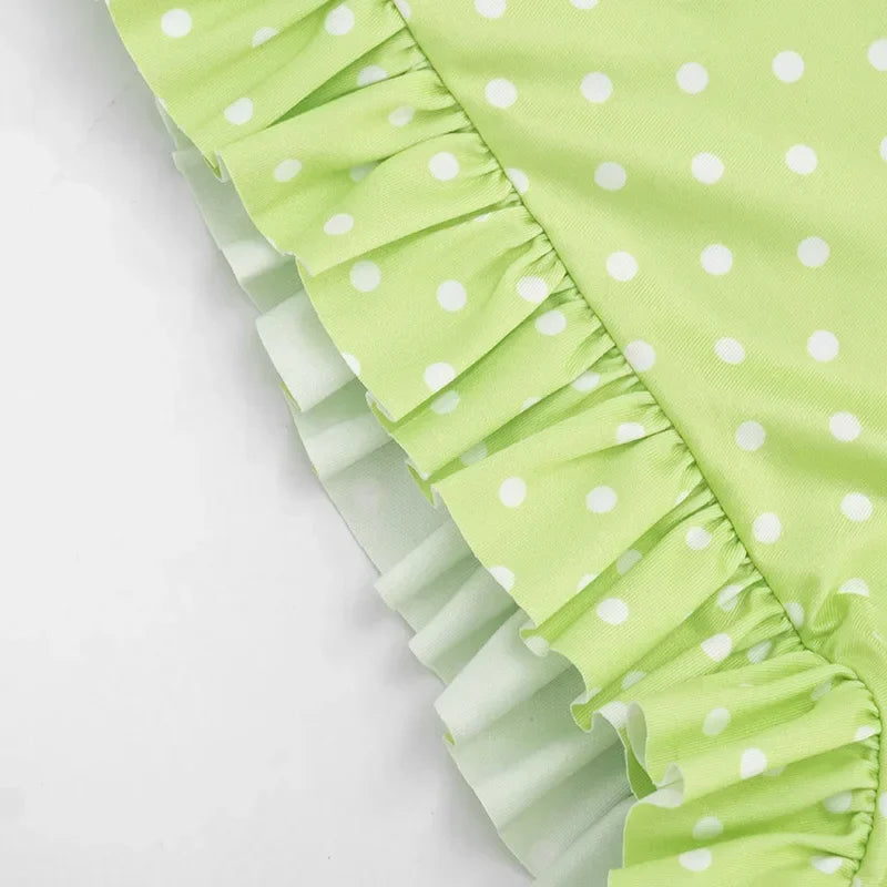 Bandage Halter Playsuits Women Polka Dot Print Summer Ruched Outfits Slim Backless Sleeveless V Neck Rompers Vacation Beach Gift