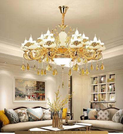 Nordic Luxury Gold Crystal LED Ceiling Chandelier LOFT Villa Lustre LED Pendant Lamp Living Room Hotel Hall Decor Hanging Lamps