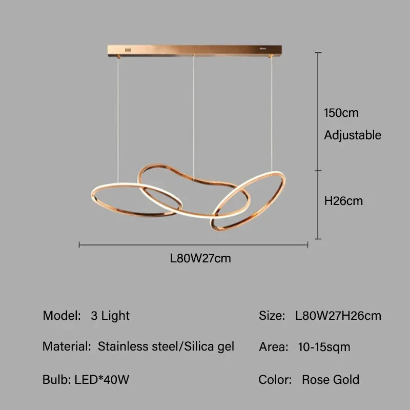 Modern Rose Gold LED Chandeliers Ligthing Nordic Lustre Home Decor Circle Rings Chandelier Hanging Pendant Lights Fixtures