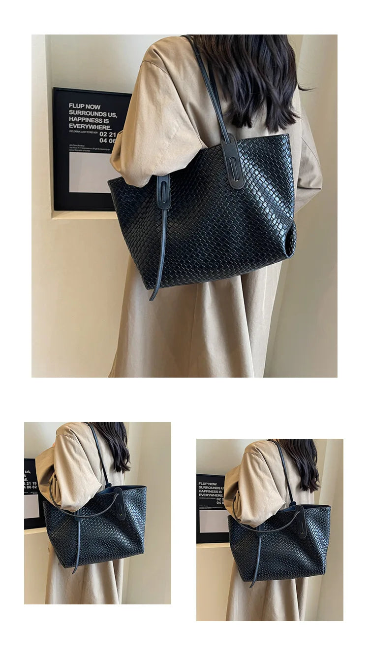 Autumn and Winter Trendy Vintage Rhombic Woven Shoulder Bags Large Capacity Underarm Bag Daily Commuting Bag Casual Handbags