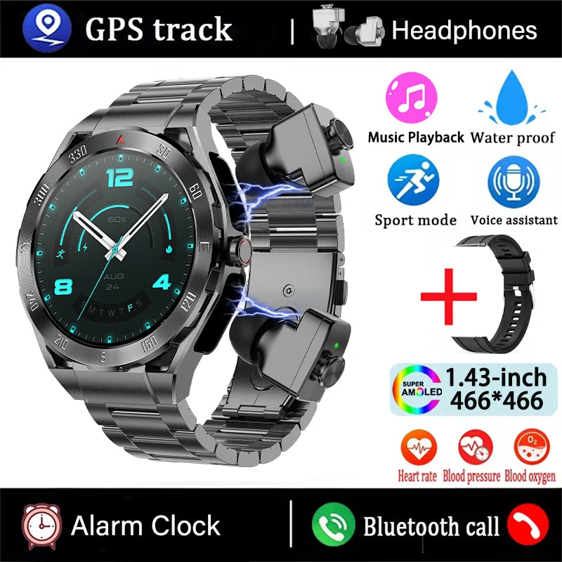 2026 New TWS 2-in-1 Smart Watch Earphones 1.43 "AMOLED Screen with Heart Rate Sleep Monitoring Music Player NFC IP67 Smartwatch