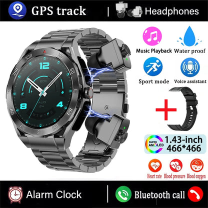 2026 New TWS 2-in-1 Smart Watch Earphones 1.43 "AMOLED Screen with Heart Rate Sleep Monitoring Music Player NFC IP67 Smartwatch