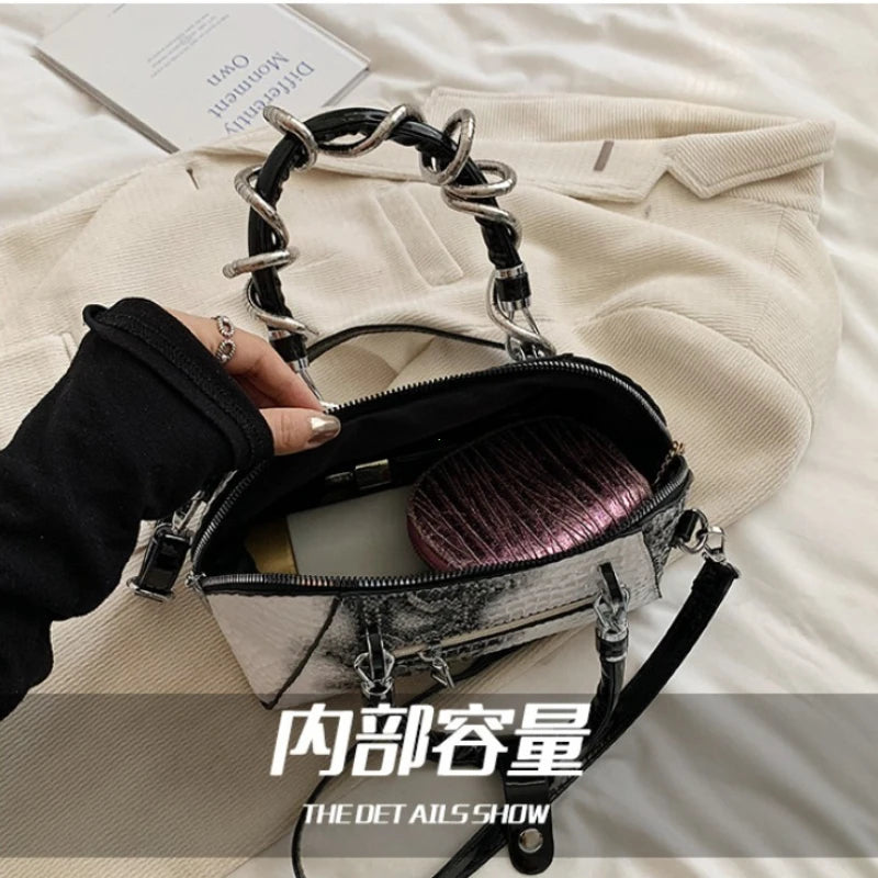 Crocodile Pattern Top-handle Shell Bag With Snake Hardware Wild Shoulder Crossbody Handbags MOODS Designer Luxury Bags For Women