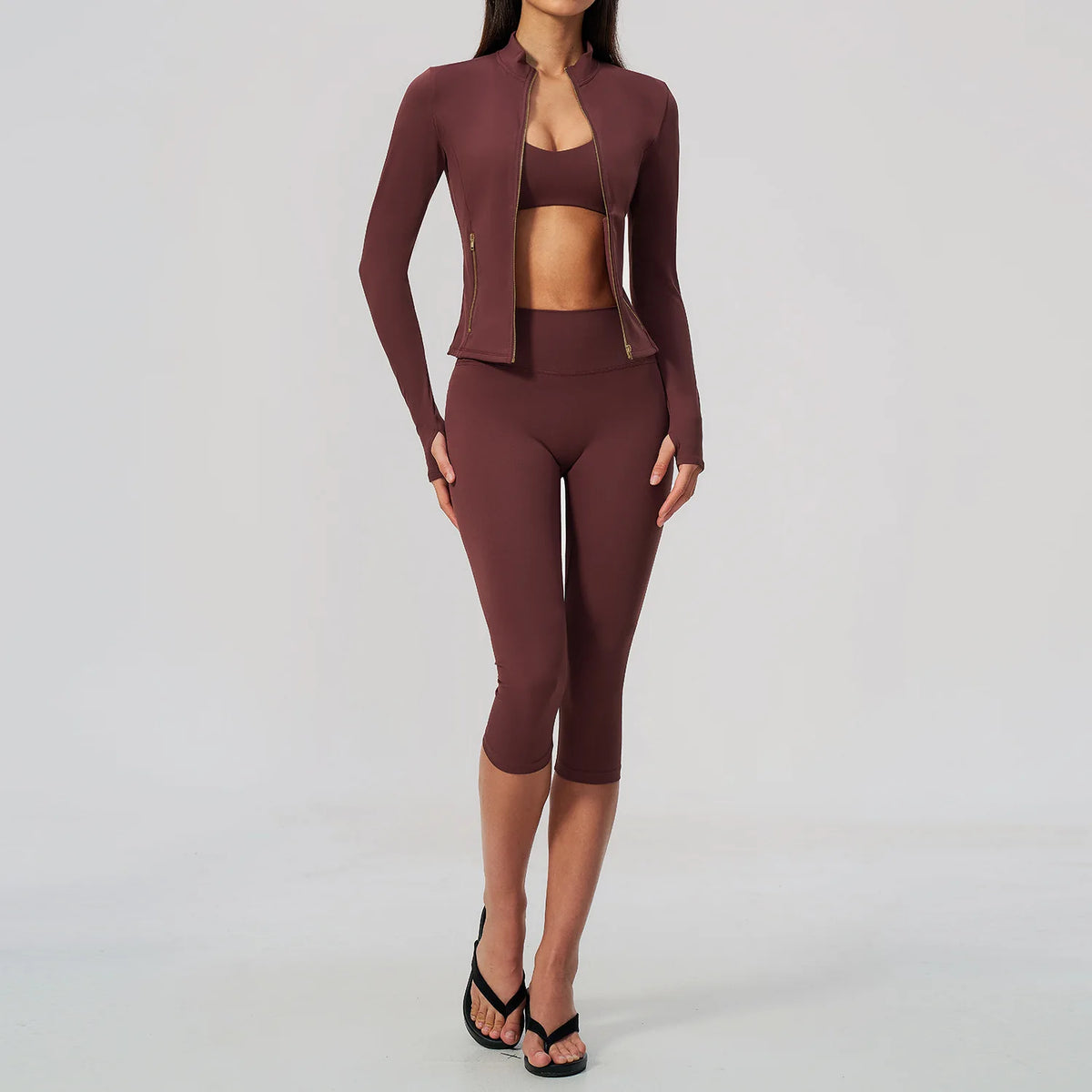 Yoga Set 3PCS Women's Tracksuit Workout Outfit Zipper Fitness Long Sleeved Sports Set Gym Clothes Female Sports Bra Yoga Outfits