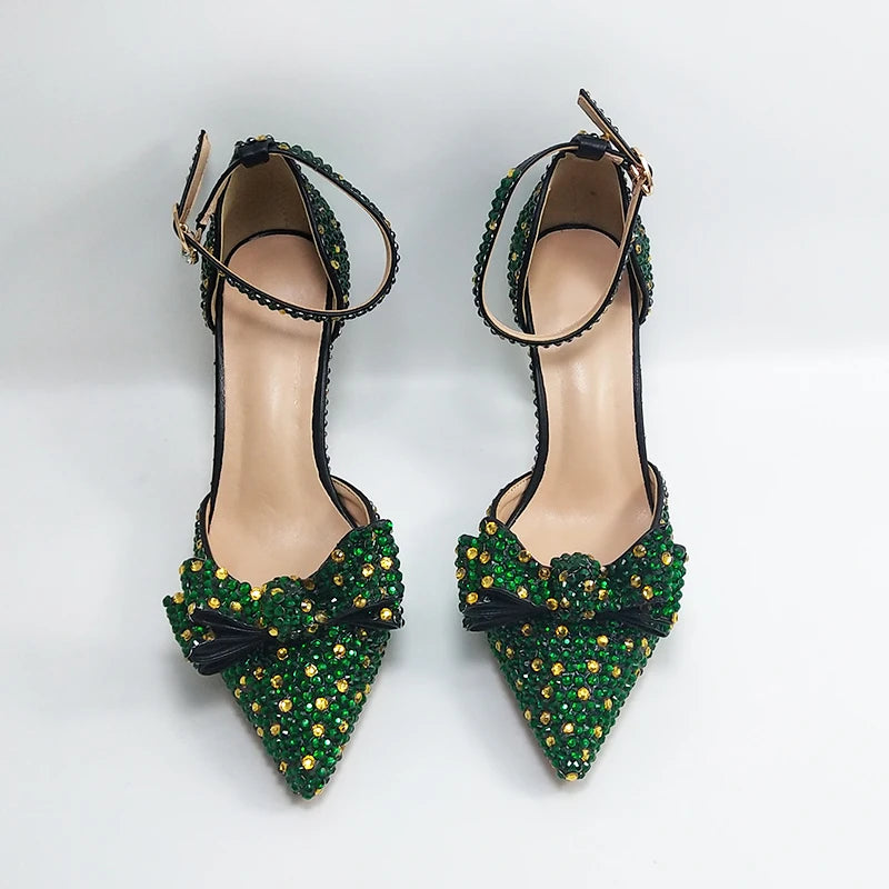 BaoYaFang 2024 New Arrival Teal Blue Strawberry Bridal Wedding Shoes and Bag Female Ladies Party Shoes Ankle Strap High Pumps