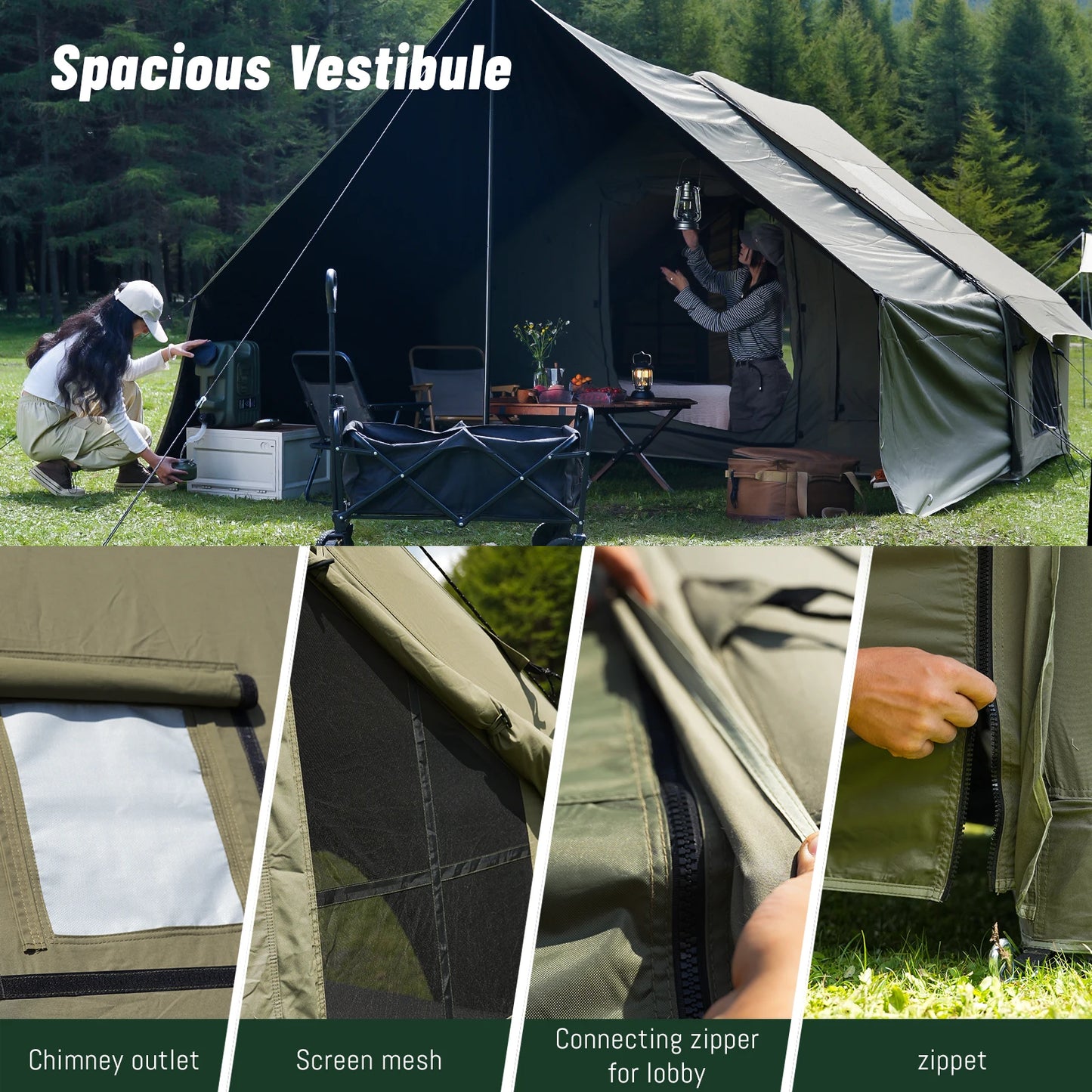 PAKICETUS Luxury Inflatable Camping Tent with Roof Window Easy Setup Portable Tent with Carry Bag for 4-12 People Outdoor Glamping Family Weekend Gatherings