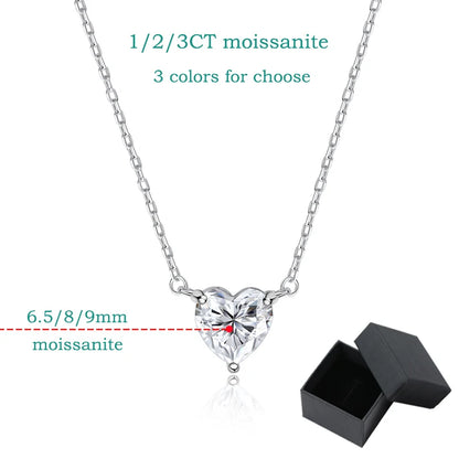 Smyoue 1CT 2CT 3CT Heart Cut Certified Moissanite Necklace for Women 18k Gold Plated Jewelry Sterling Silver S925 Pendant Chain