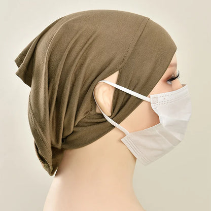 Jersey Cotton Muslim Women Under Hijab Cap With Ear Hole Inner Hijab Cap Round Forehead Underscarf Bonnet Femme Musulman