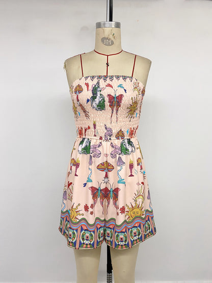 2026 Summer Sleeveless V-Neck Short Pants, Style Flower-embroidered One-shoulder Wrap Top and Bottom Set