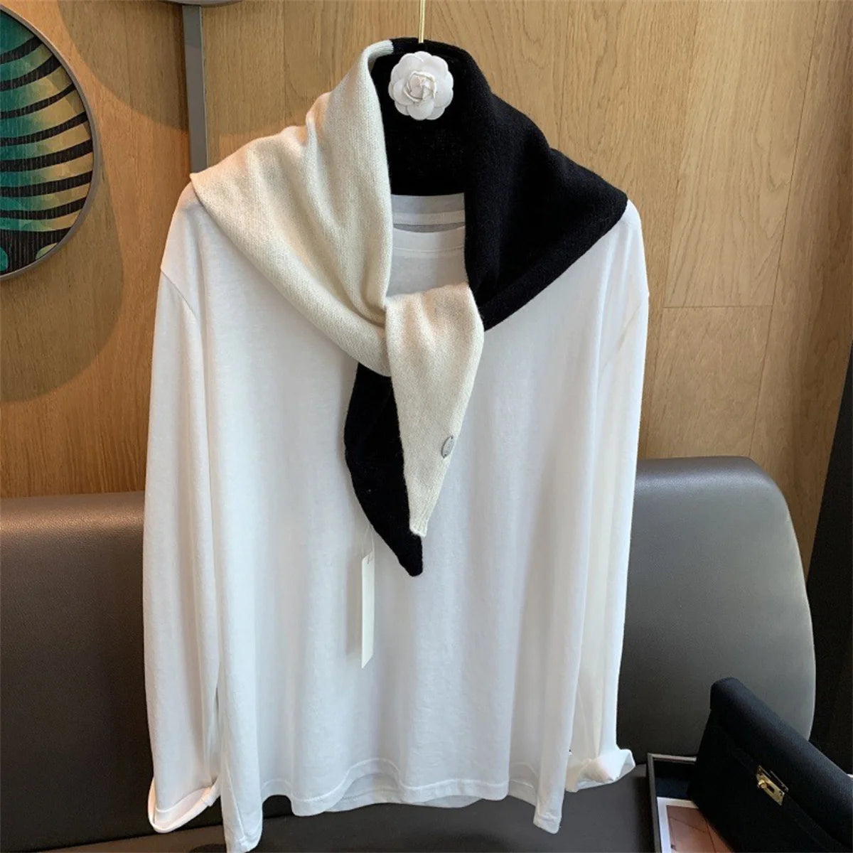 Women Sided Color Knitted Triangle Scarf Fashion Wool Turban Shawl Light Neck Wrap Multi-purpose for Daily and Travel Outfits