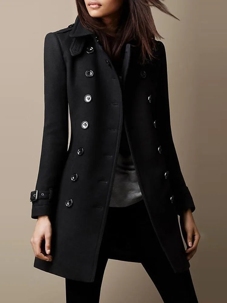 Fall Winter New Elegant Women's Jacket Coat Fashion Woolen Black Long Sleeve Double Breasted Loose Streetwear Women Coats Jacket