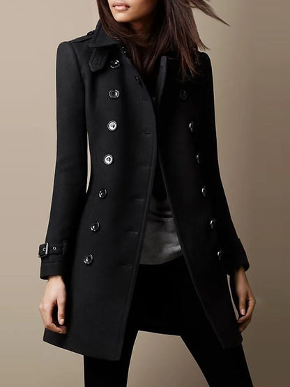 Fall Winter New Elegant Women's Jacket Coat Fashion Woolen Black Long Sleeve Double Breasted Loose Streetwear Women Coats Jacket