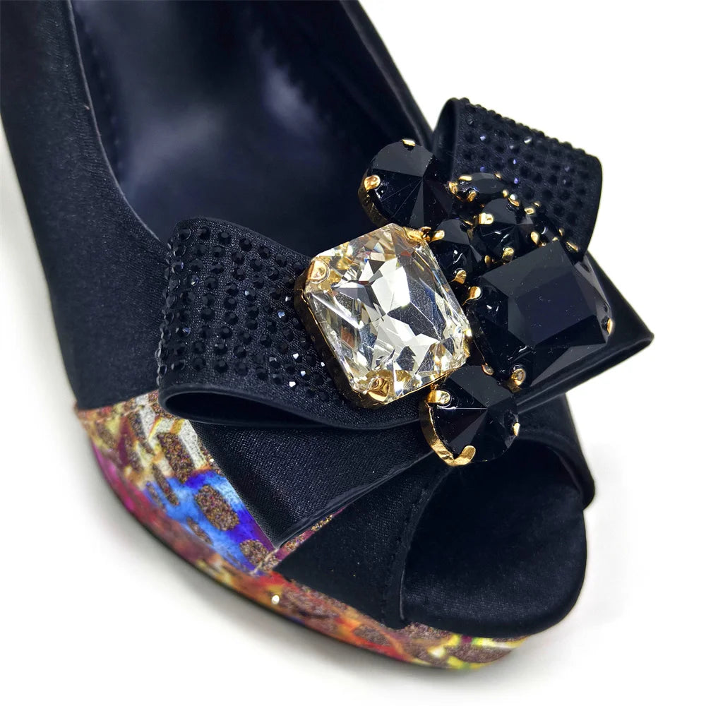 Elegant Women Heels for Party Open Toe Special Material Design Rhinestone Italian Only Sandals and Set to Choose 2024