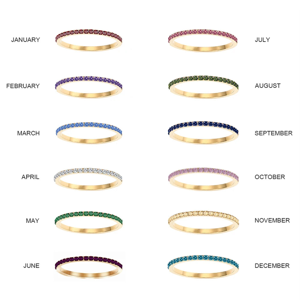 EMANCO Rhinestone Birthstone Stainless Steel Ring Luxury Jewelry Gift 12 Zodiac Sparkling Rings for Women Wholesale US5/6/7/8