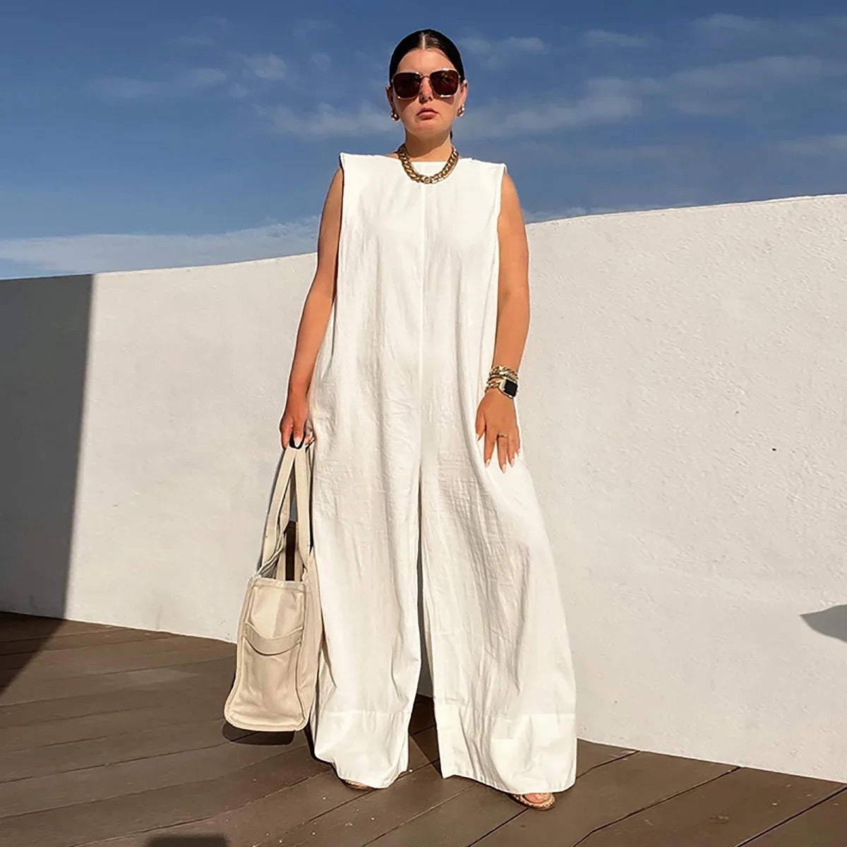 Yeezzi Solid Color Sleeveless Wide Leg Overalls Summer Fashion Female Loose Black White Casual Cool Jumpsuits For Women 2025 New
