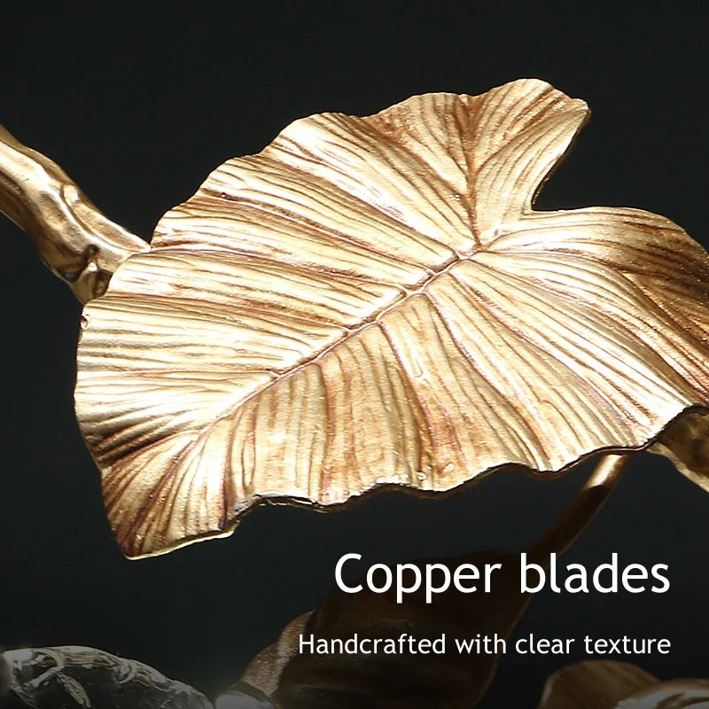 Luxury Copper Branch Chandelier Dining Table Retro Restaurant Light with Leaf Crystal Pendant Lamp Living Room Bar Kitchen Vila