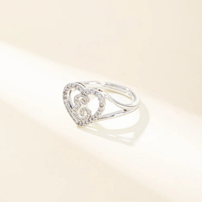 White Zircon 26 Letters A-Z Love Heart Open Adjustable Rings For Women Gold Silver Color Wedding Band Jewelry Mother's Day Gifts