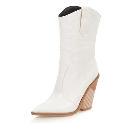Fish Scales Pattern Leather Boots Women Custom Pointed Toe Thick High Heel Ladies Ankle Boots Fashion Dress Shoes Women  WSH3463