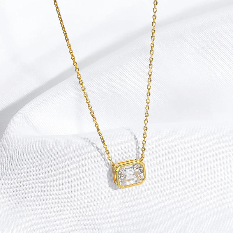 FEOBUR 2CT Emerald Cut Moissanite Pendant Necklace S925 Silver Certified Bezel Set Lab Diamond NeckChain for Women Jewelry Gifts