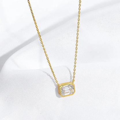FEOBUR 2CT Emerald Cut Moissanite Pendant Necklace S925 Silver Certified Bezel Set Lab Diamond NeckChain for Women Jewelry Gifts