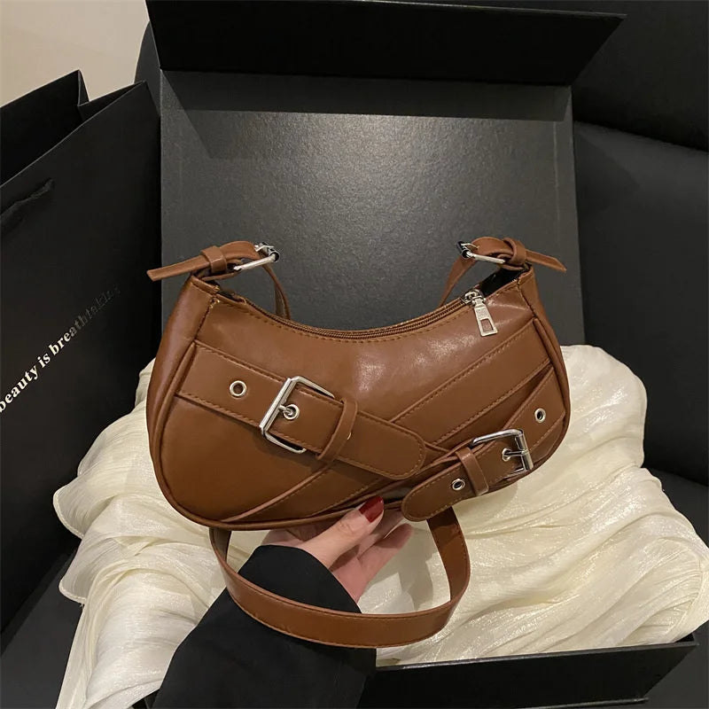 Y2K VintagePULeather WomenShoulderBag Small Crossbody Bag for Women Fashion Ladies Underarm Bag Clutch Purse Female Handbag