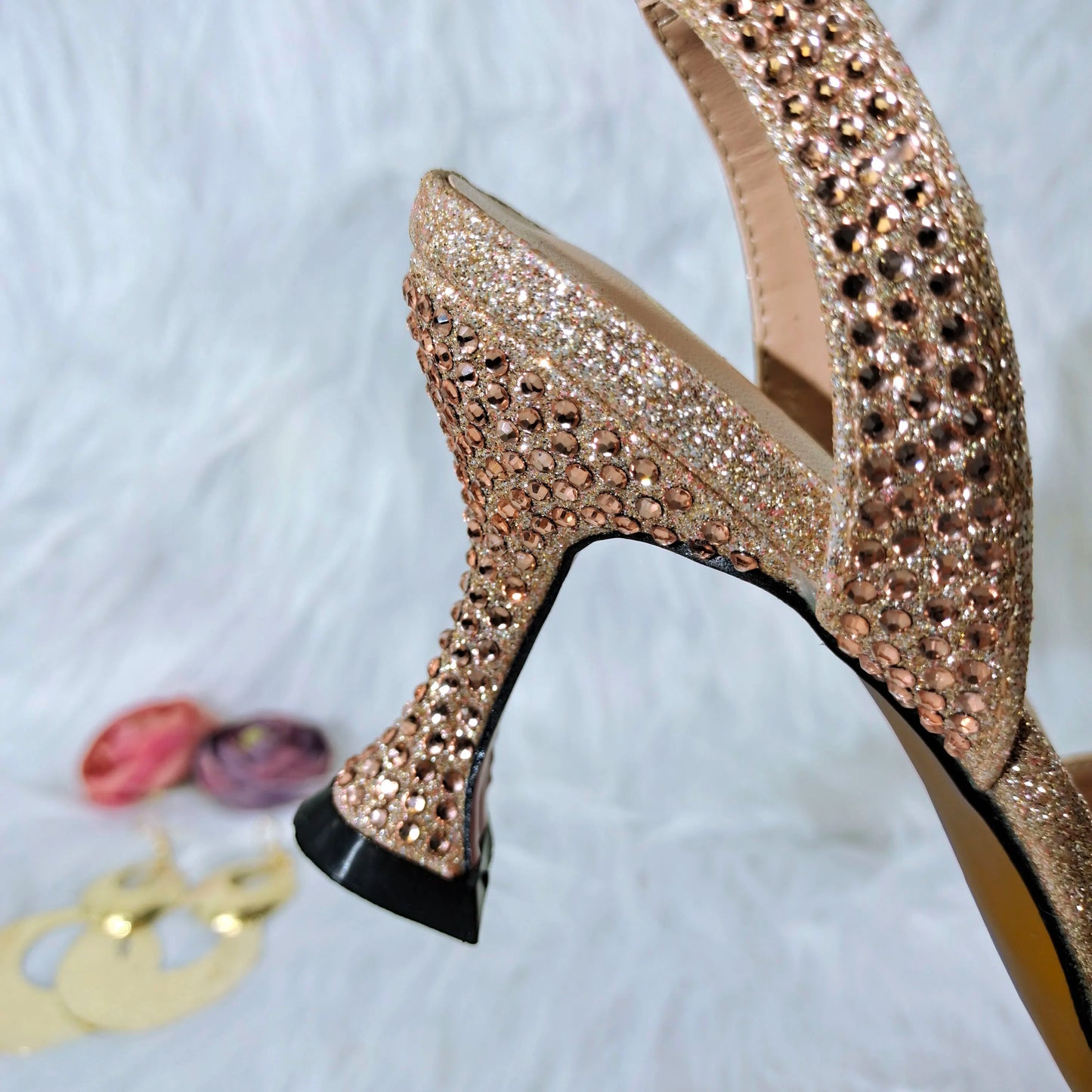 QSGFC Crystal Decoration Style Wine Glass Heel Shoes Friends Party Shoes Nigerian Fashion Peach Ladies Shoes And Bag For Party