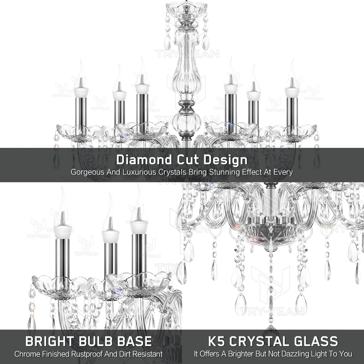 Elegant 6 Chandelier Lighting Modern Crystal Lights Kitchen Chandeliers Light Ceiling Pendant Lamp Transparent Color