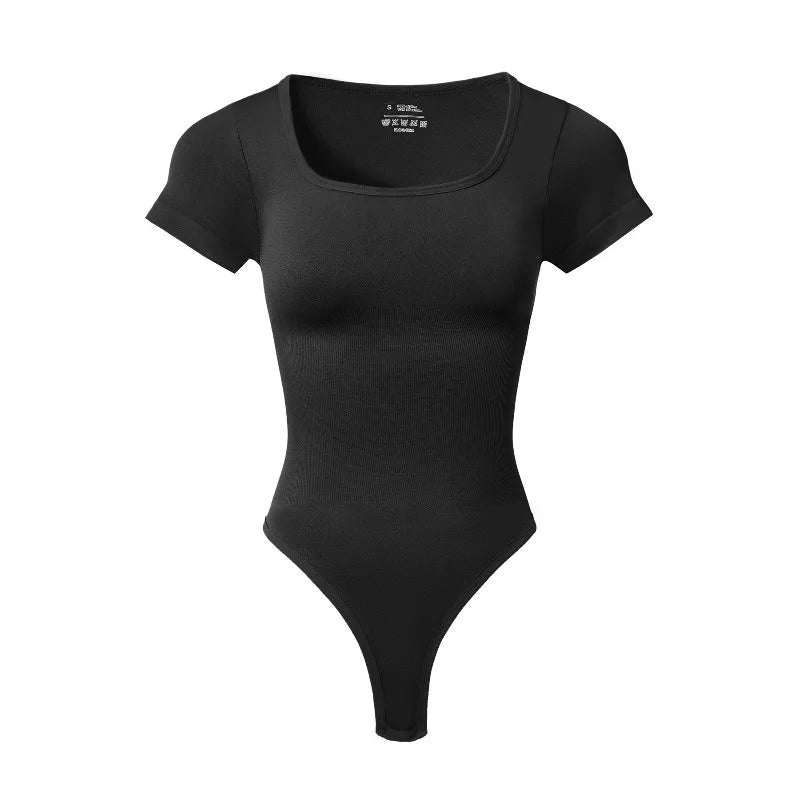 Women Plus Size Square Neck Short Sleeve Bodysuit Tummy Control Body Shaper Seamless Slimming Fashion Shapewear Jumpsuit
