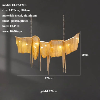 Italian Luxury Gold Tassel Chandeliers Designer Lighting Living Dining Room Decor Aluminum LED Pendant Lamp Villa Hanging Lights