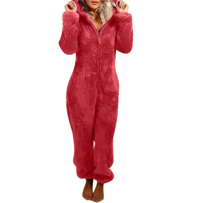 Jumpsuits women 2026 rompers autumn winter fleece thickened woolen jumpsuits hooded pajamas jumpsuits women's clothing