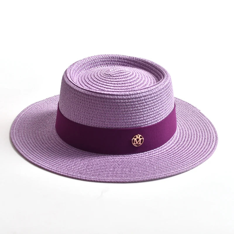 New Summer Straw Sun Hats for Women Ladies Fashion Flat Brim Ribbon Beach Hat Travel Dress Cap Chapeau Femme