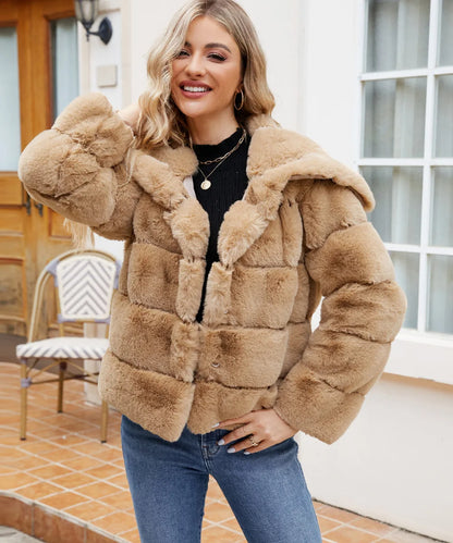 2026 Autumn Winter Turndown Collar Faux Fur Coat Women Casual Long Sleeve Fluffy Plush Jacket Khaki Thick Fake Fur Warm Cardigan