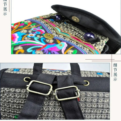 New National Embroidery Women Shopping Cover Backpacks!Nice Floral Embroidered Lady Bohemian Backrack Top-sale Canvas Backpack