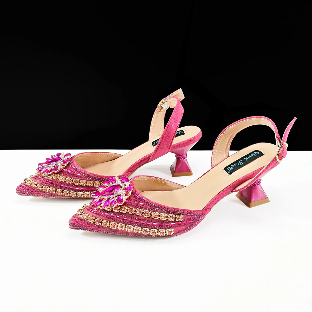 Queena Yan 2025 Italian Style Pointed Toe Rhinestone High Heels and Gold Wedge Bag Set - Elegant Ladies Party Women Shoes Heel