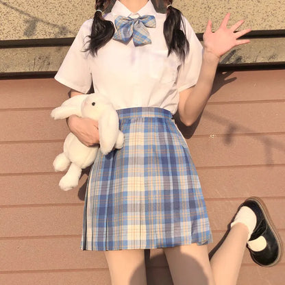 New Japanese School Uniform Korean Student Jk Seifuku Blouse Pleated Skirt Tie Full Set Girl Plaid Skirt Pink Uniforms For Woman