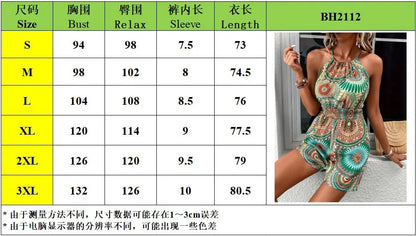 Women's Hot Selling Boho Printed Spaghetti Strap Jumpsuit, Suitable for Spring and Summer Vacation Wear