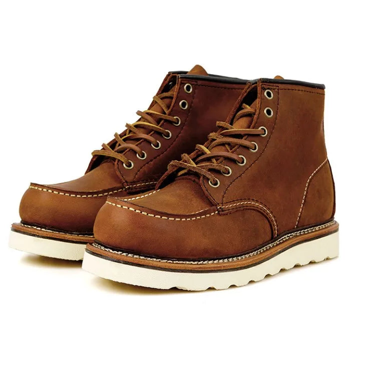 YR Best.Mens Vintage Style Leather Shoes.Good Year 1907 Quality Cowhide Boots.Motor Rider Leather Boots.Retro Casual Top Layer