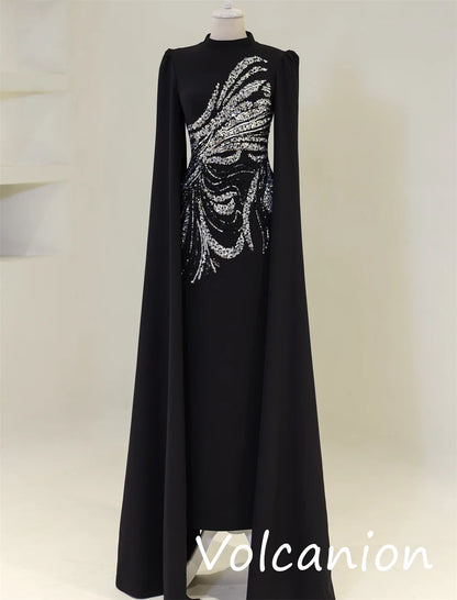 Customized Modern Style Jersey Sequined Straight High Collar Midi Dresses Bespoke Occasion Exquisite
