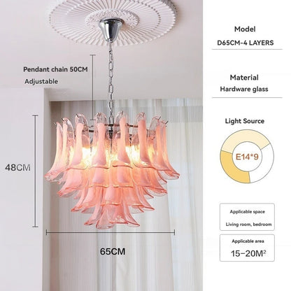 French Murano Petal Glass Chandelier Dining Table Living Room Antique Style Pink Petal Glass Pendant Chandelier Lights Bedroom