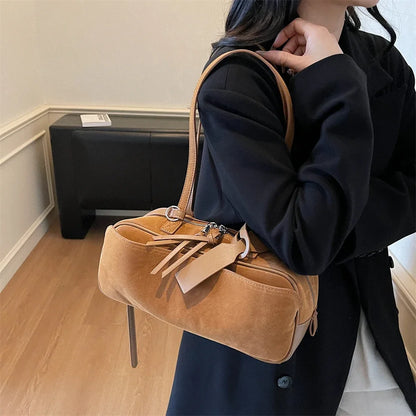 2026 Autumn Winter Latest Commute Shoulder Bags For Women PU Suede Pure Color Large Capacity Boston Bag Luxury Designer Handbags