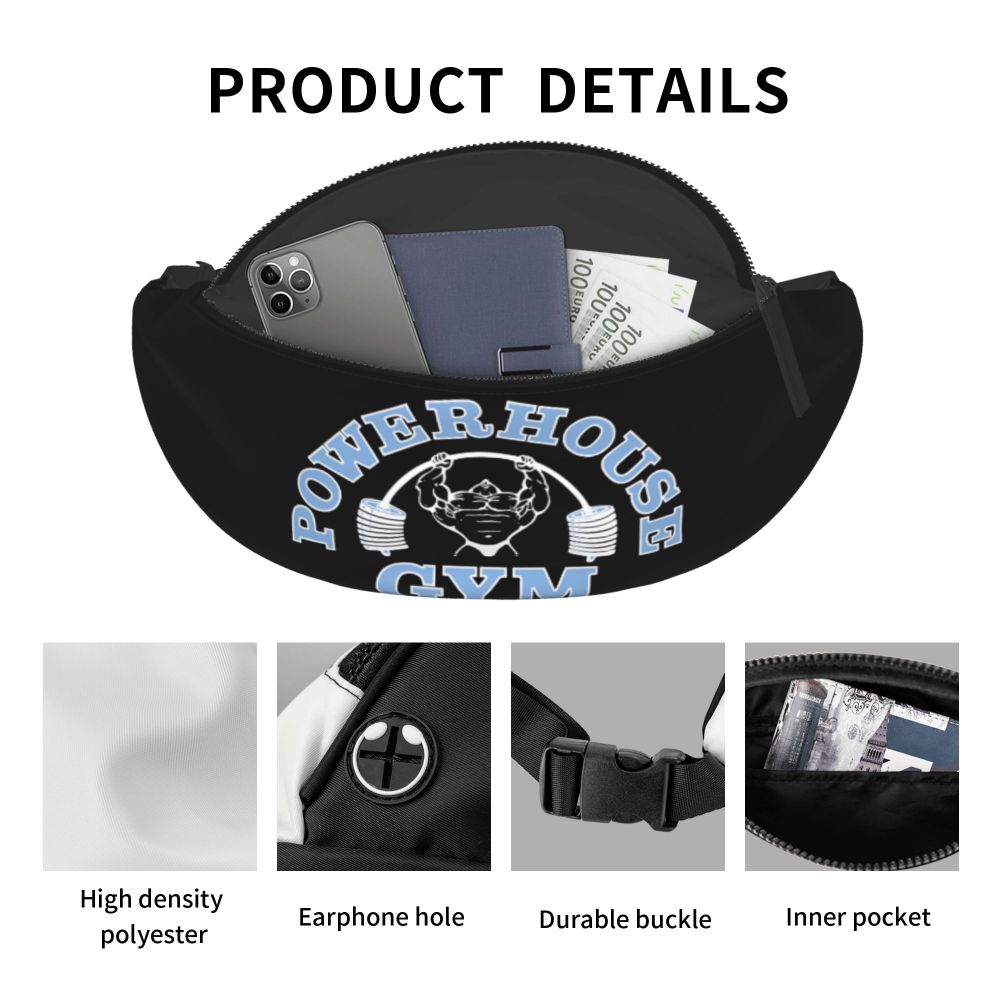 Powerhouse Gym Fanny Bag Custom Bodybuilders Fitness Crossbody Waist Pack Men Women Cycling Camping Phone Money Pouch