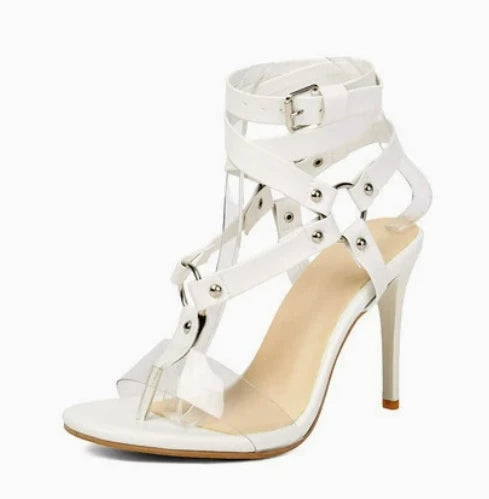 Gladiator Heels Cross Strap Heeled Sandals Rivets Women Deisgner Luxury Shoes Summer Sandalias De Mujer Solid Green Brown Zapato