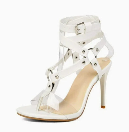 Gladiator Heels Cross Strap Heeled Sandals Rivets Women Deisgner Luxury Shoes Summer Sandalias De Mujer Solid Green Brown Zapato