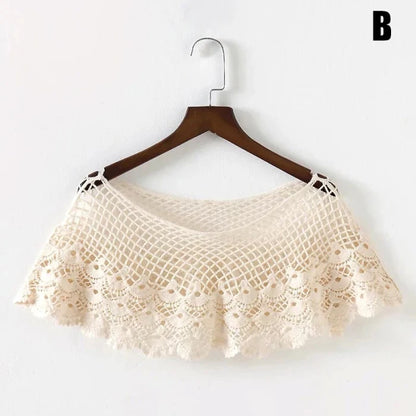 Women Vintage Crochet Knit Cape Elegant Cute Lace Short Hollow Out Shawls Shrug Poncho Wedding Bridal Evening Dress Lace Scarf